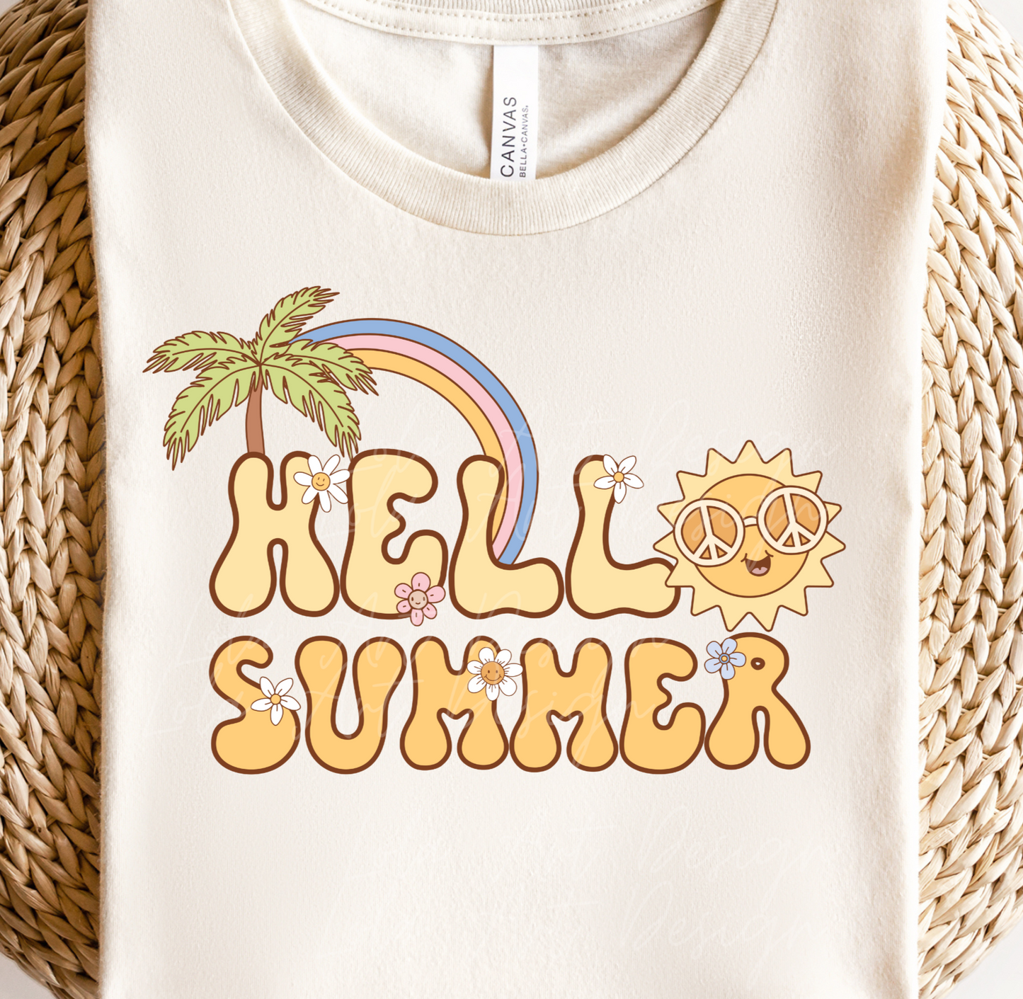 Hello Summer PNG file for sublimation, Retro Groovy Summer Sublimation