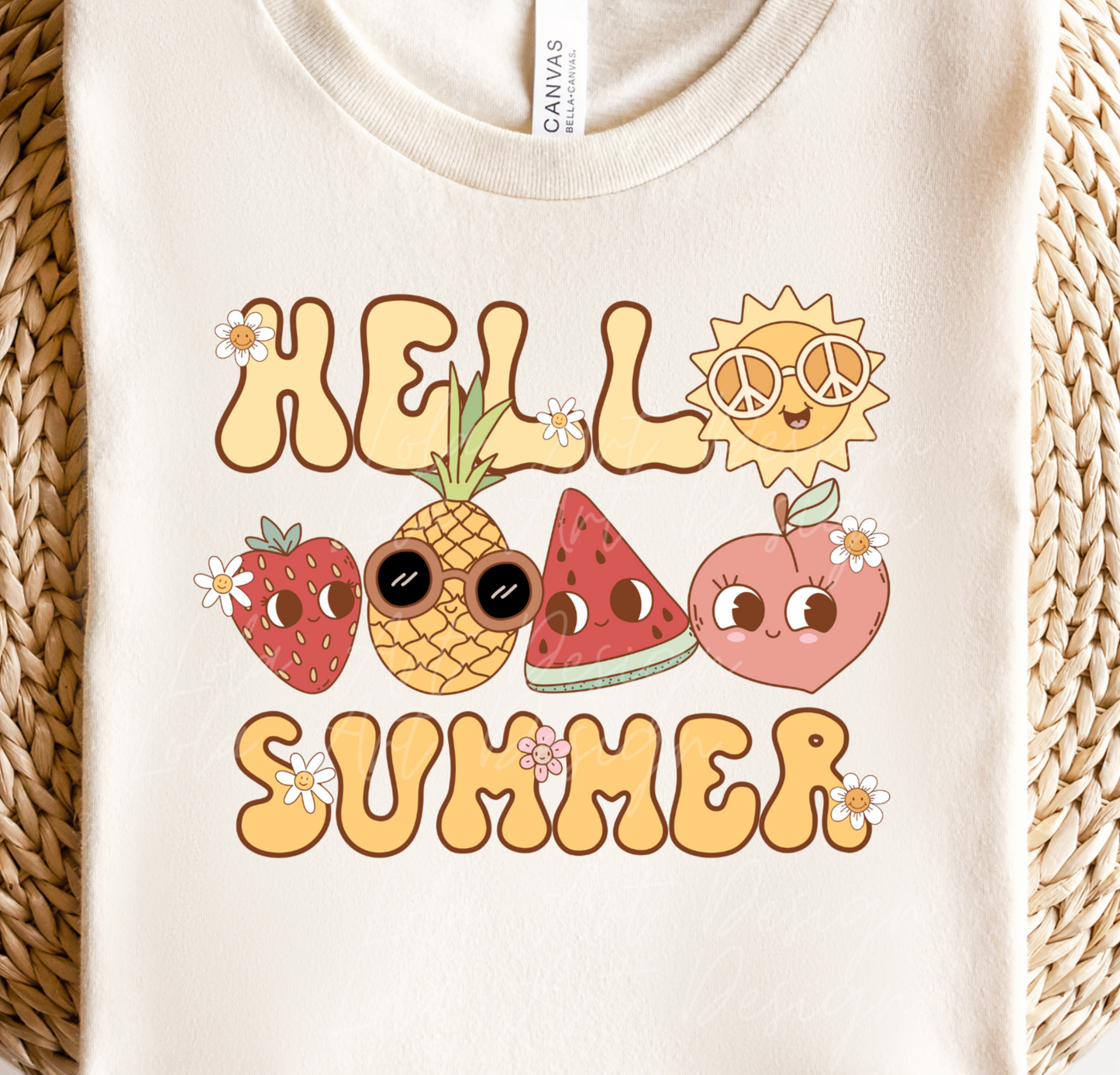 Hello Summer PNG file for sublimation, Retro Groovy Summer Fruit Sublimation