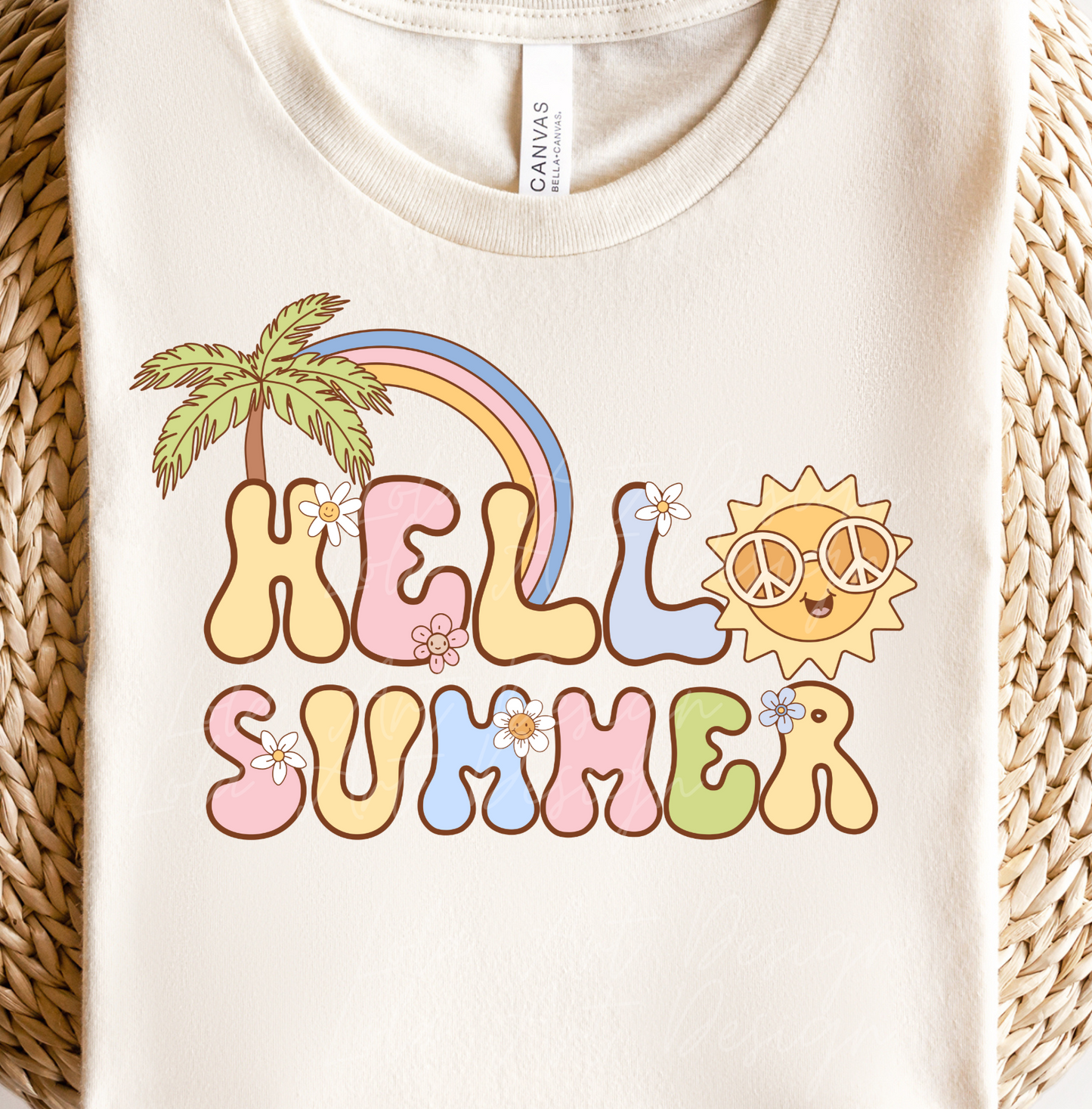 Hello Summer PNG file for sublimation, Pastel Retro Groovy Summer Sublimation