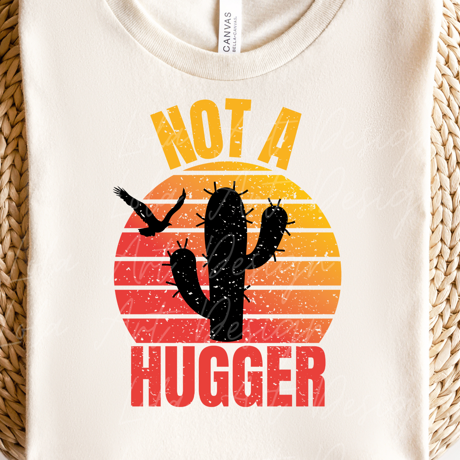 Not a Hugger Png, Retro PNG file for sublimation, Cactus Png Sublimate design download, T-shirt design, Distressed Sunset, Digital Download