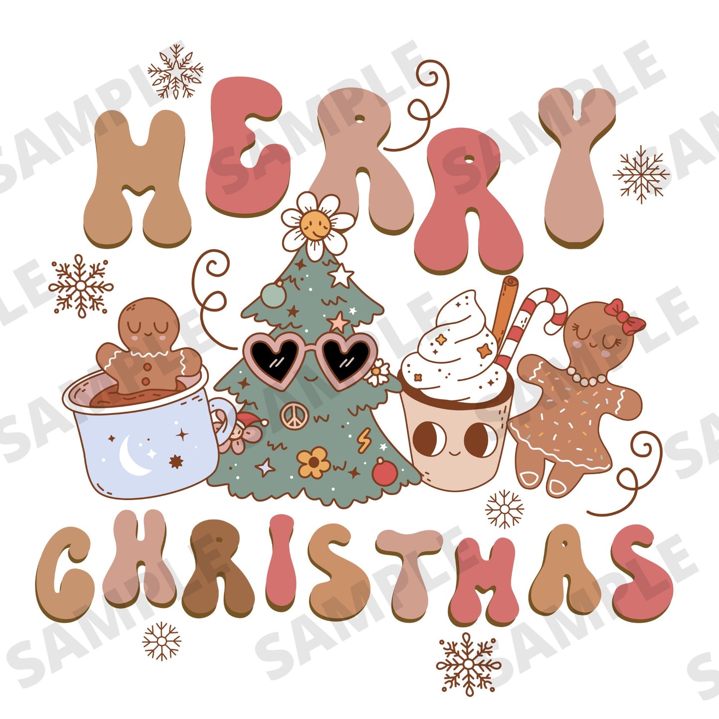 Retro Groovy Merry Christmas Png File For Sublimation