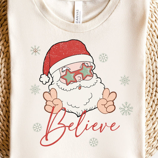 Retro Grunge Hippie Santa Believe Christmas Png Sublimation Design, Santa Claus Christmas Png, Digital Download