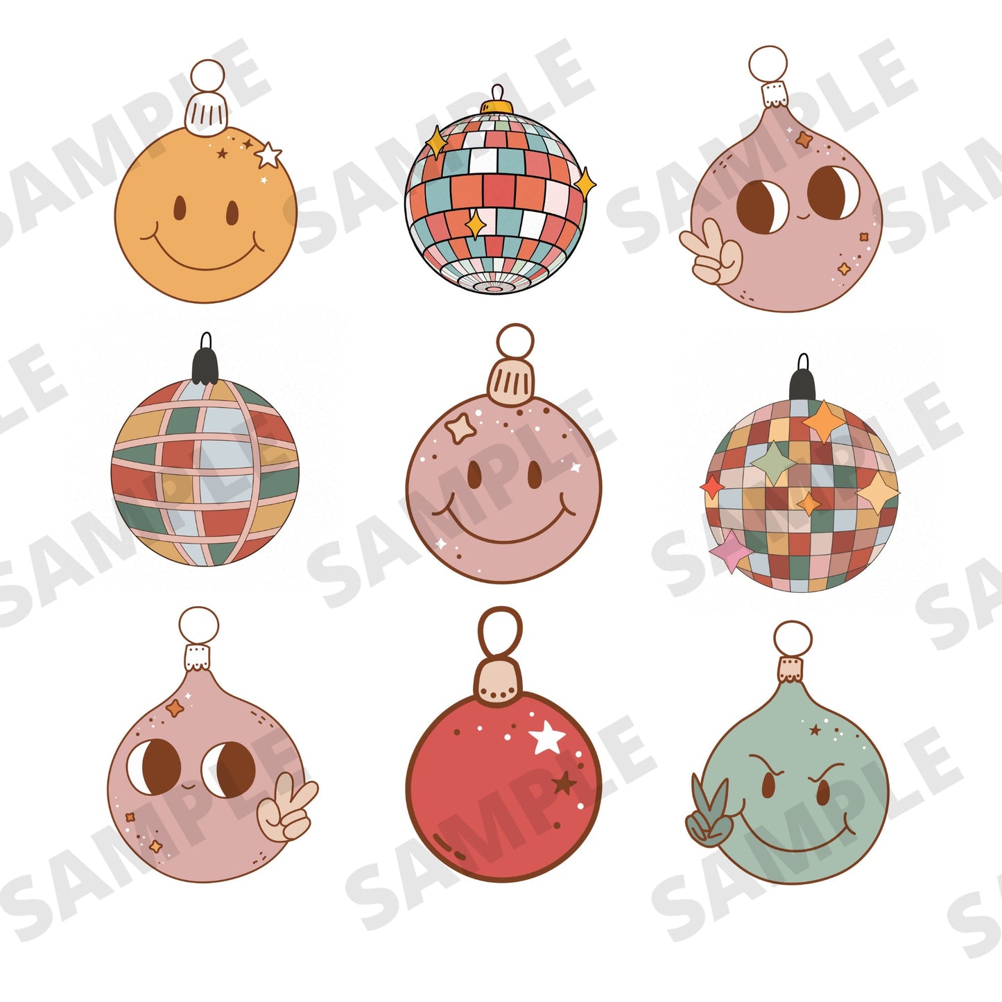 Christmas Ornaments Png Sublimation Design, Retro Christmas PNG Sublimation for T shirs , Digital Download