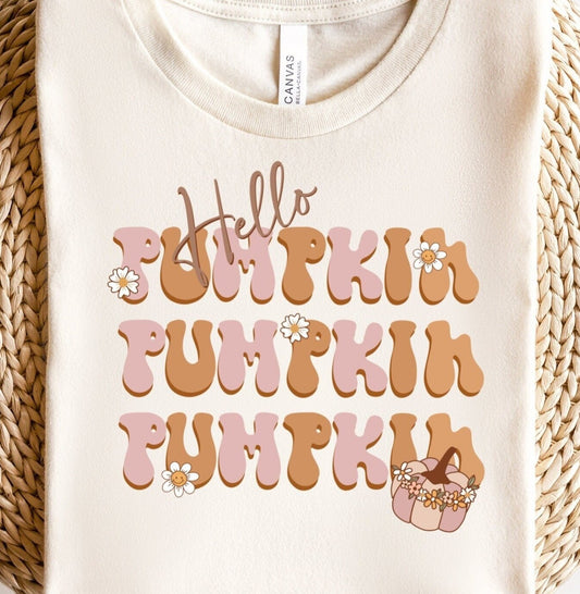 Hello Pumpkin Thanksgiving Png For Sublimation, Groovy Fall Thanksgiving Png