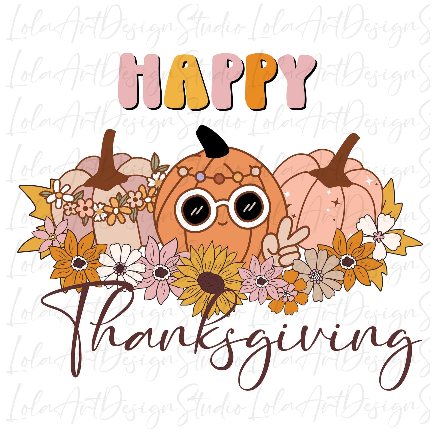 Happy Thanksgiving Pumpkin Png For Sublimation & Print, Fall Thanksgiving Png ,Retro Groovy Thanksgiving PNG Sublimation ,Digital Download