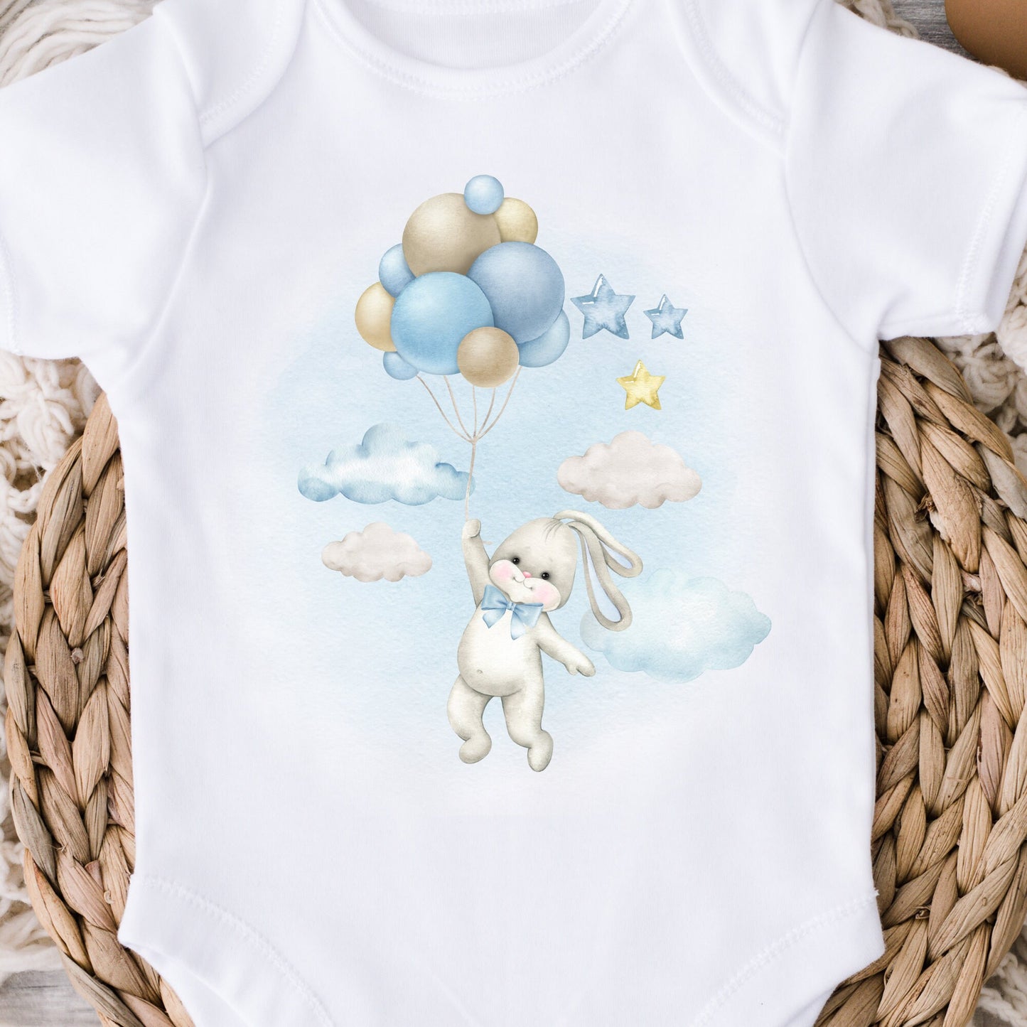 Cute Blue Bunny With Balloons PNG Sublimation Design, Sublimation For Kids/Baby Shower