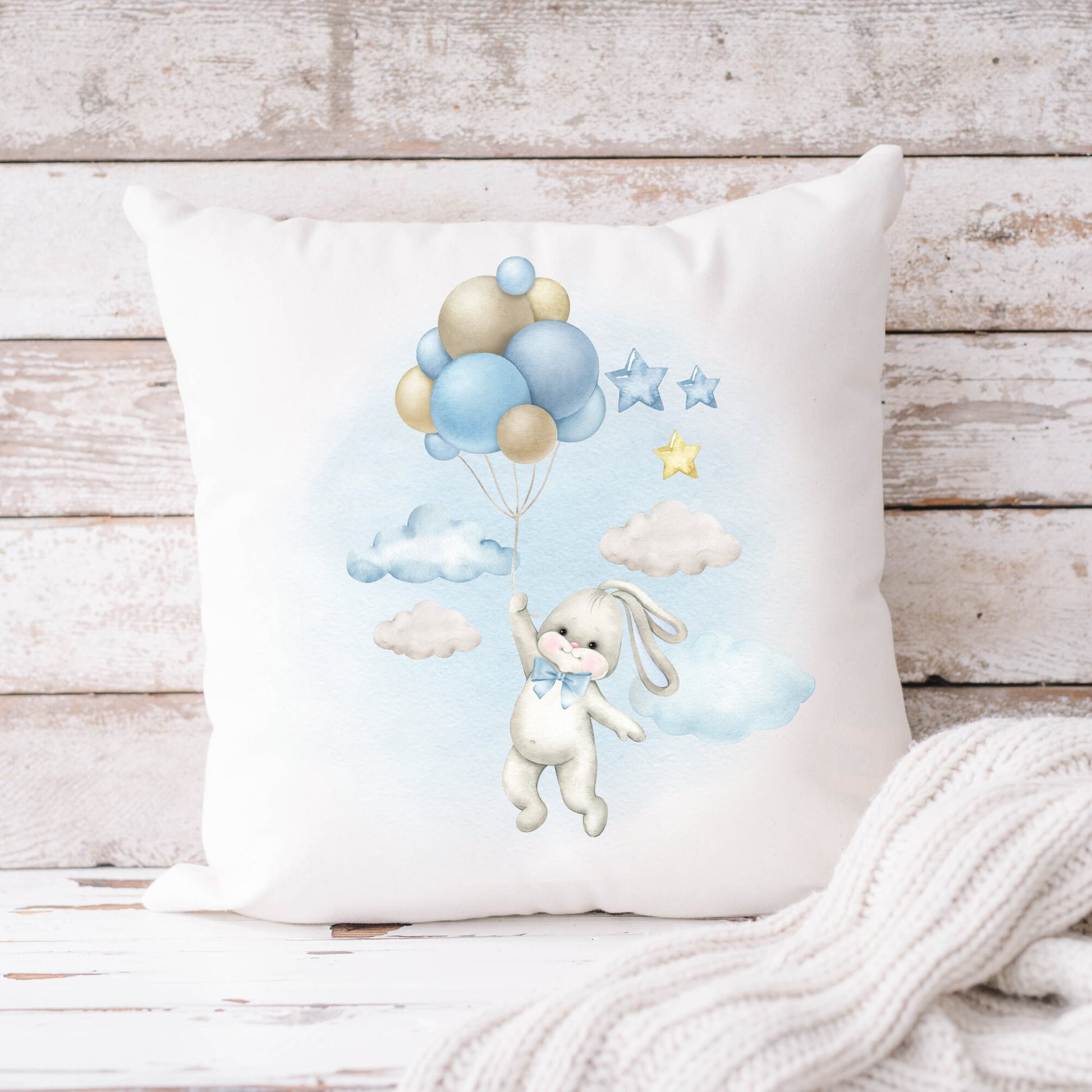 Cute Blue Bunny With Balloons PNG Sublimation Design, Sublimation For Kids/Baby Shower