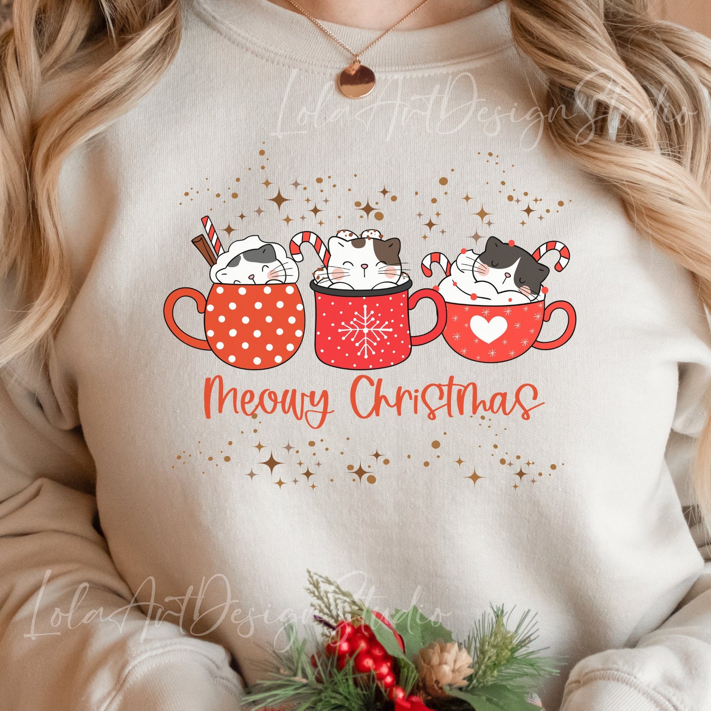 Cute Meowy Christmas Cat PNG Sublimation, Christmas Cat Shirt Design, Kitten Animal In Mug Christmas Png, Merry Christmas Cats Png, Digital