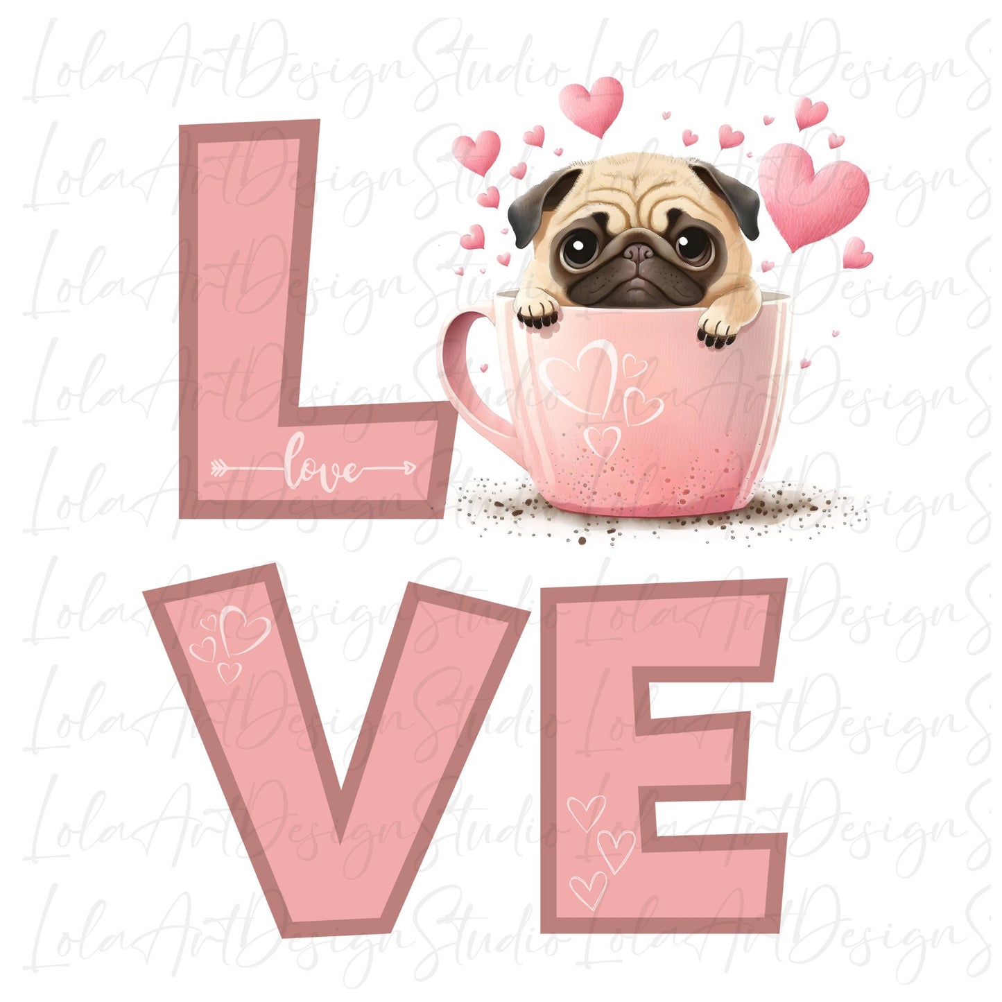 Love Pug Valentines PNG Sublimation, Valentine's Day Dog Pug Pink Shirt Design