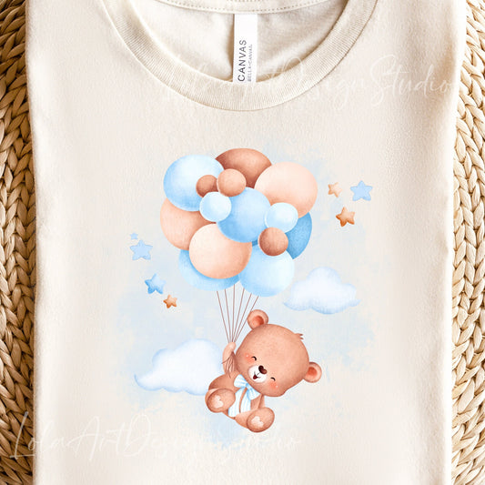 Teddy Bear PNG Sublimation, Blue Baby shower Boy /Girl Png sublimation design