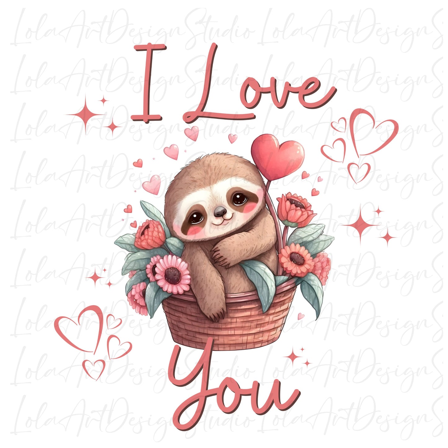 I Love You Sloth Valentines PNG Sublimation, Valentine's Day Sloth Pink Shirt Design, Pink Sloth Png, I Love U Png, Instant Download