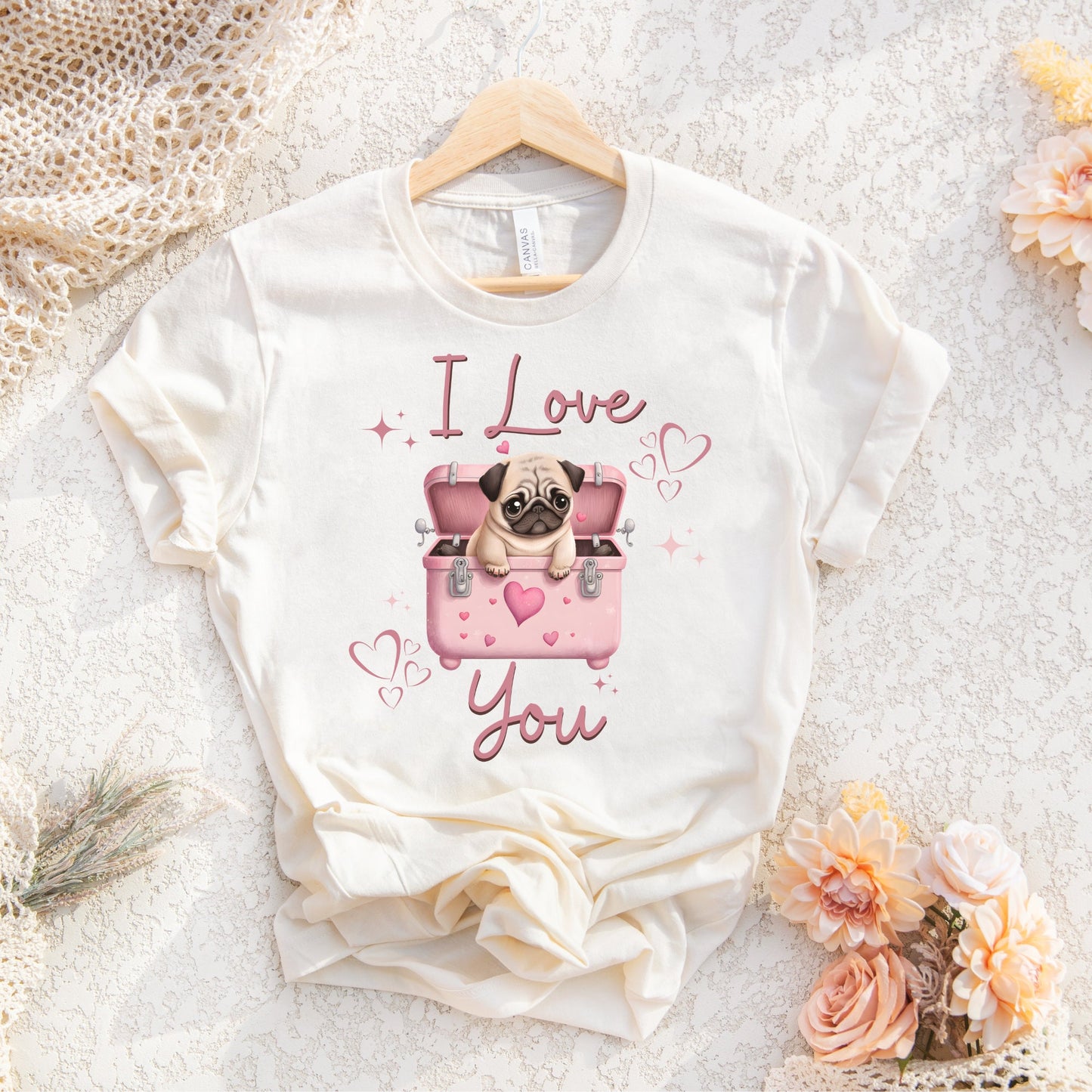 I Love You Pug Valentines PNG Sublimation, Valentine's Day Dog Pug Pink Shirt Design, Pink Pug Png, Puppy Love PNG,Instant Download