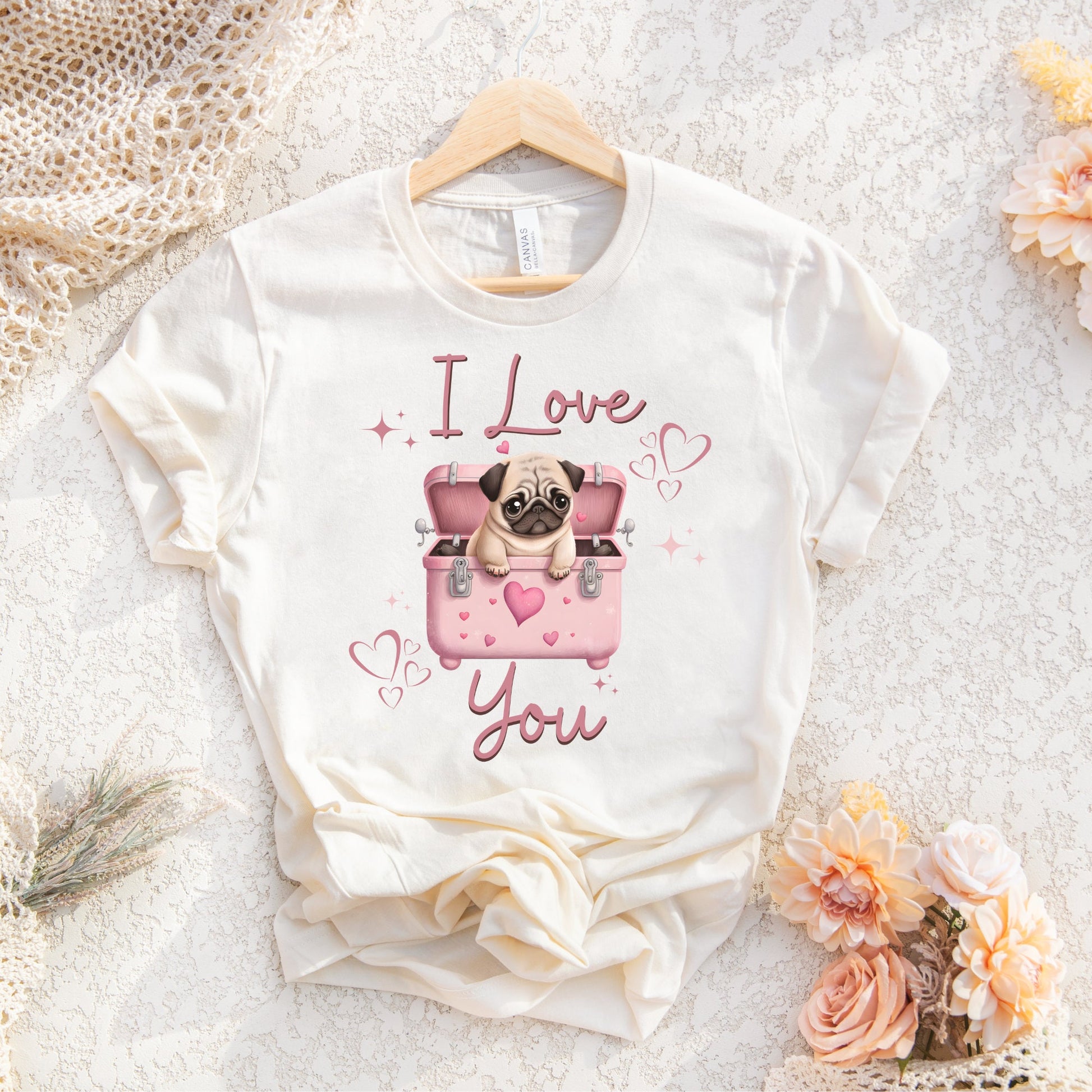 I Love You Pug Valentines PNG Sublimation, Valentine's Day Dog Pug Pink Shirt Design, Pink Pug Png, Puppy Love PNG,Instant Download