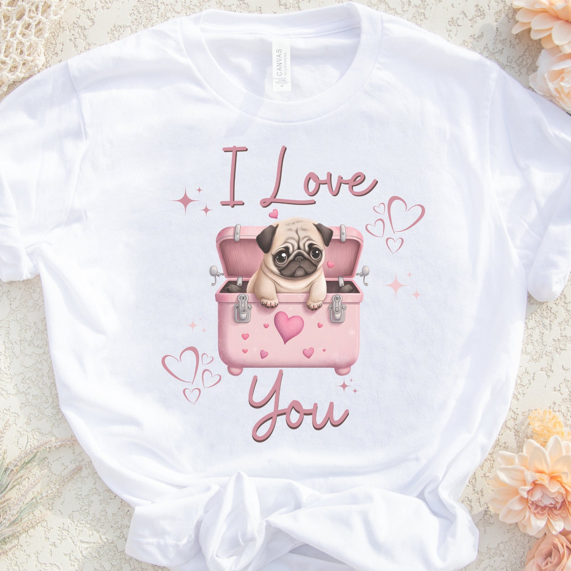 I Love You Pug Valentines PNG Sublimation, Valentine's Day Dog Pug Pink Shirt Design, Pink Pug Png, Puppy Love PNG,Instant Download