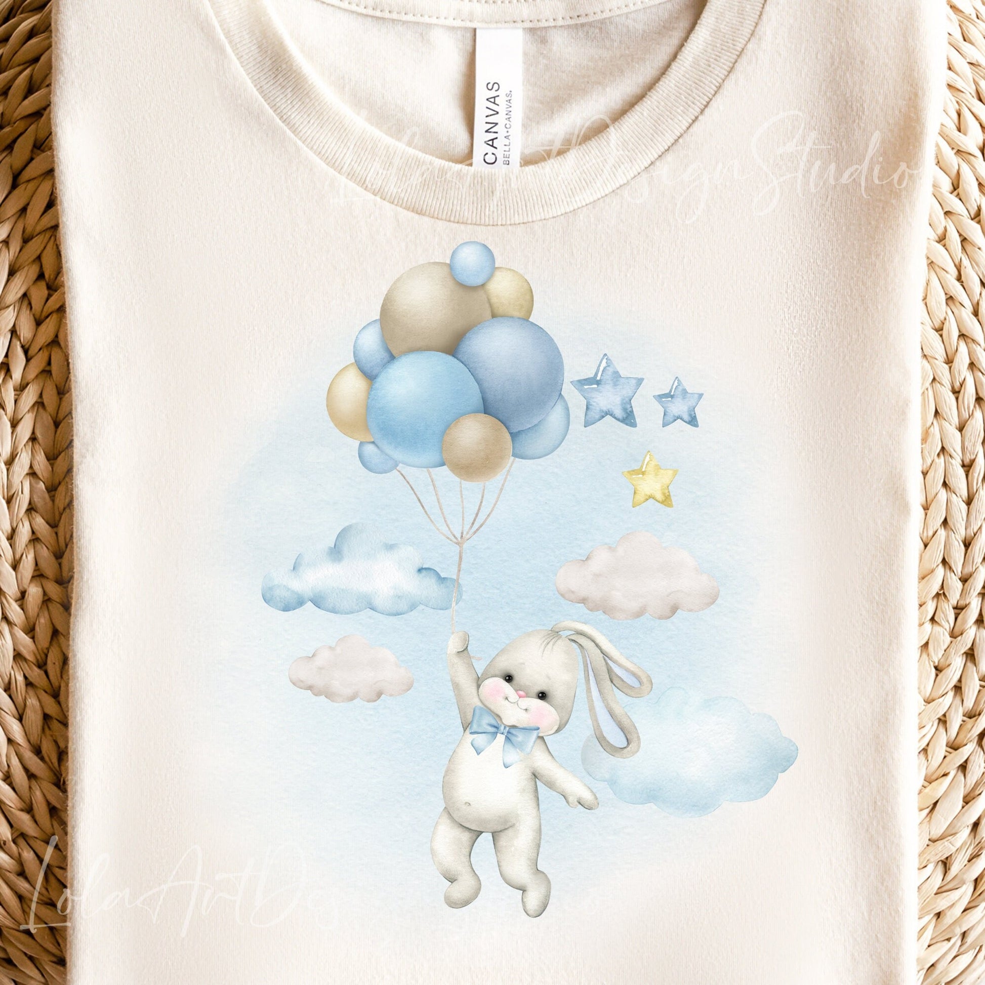 Cute Blue Bunny With Balloons PNG Sublimation Design, Sublimation For Kids/Baby Shower