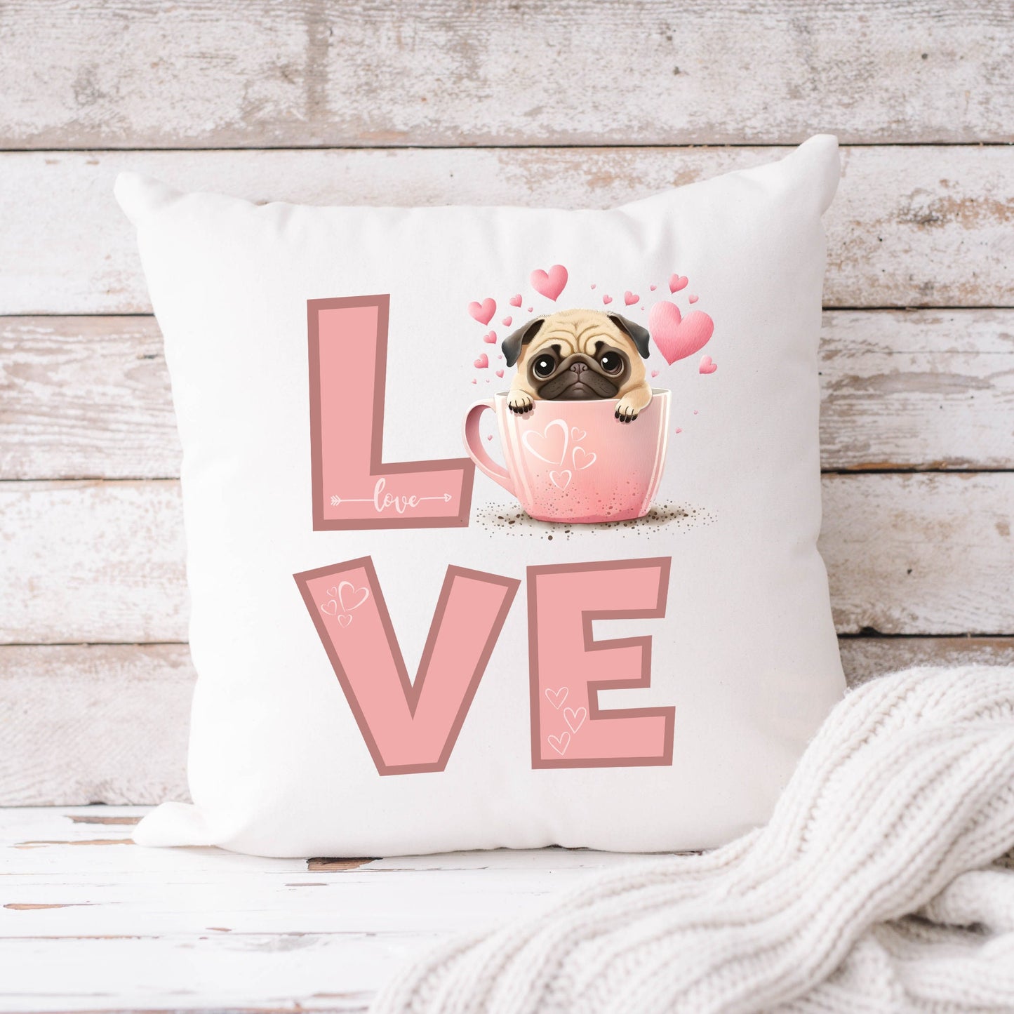 Love Pug Valentines PNG Sublimation, Valentine's Day Dog Pug Pink Shirt Design