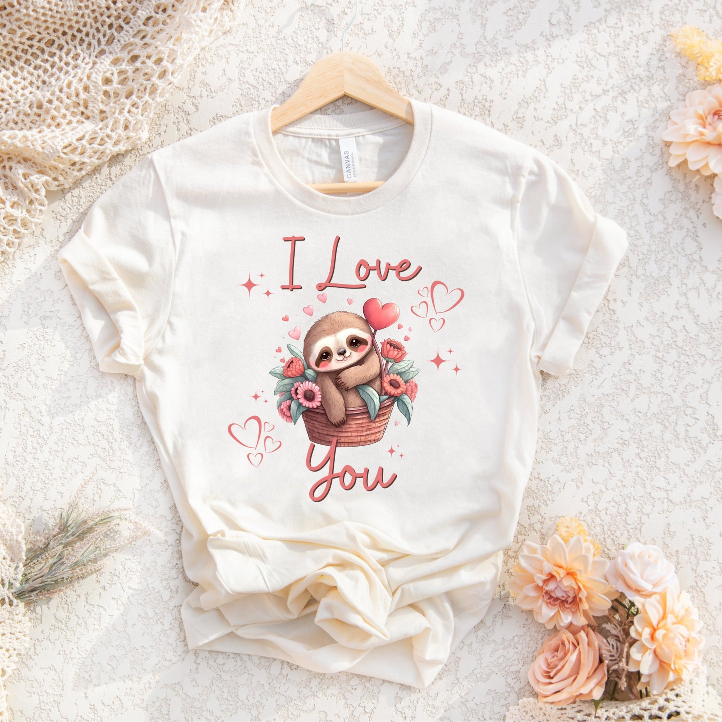 I Love You Sloth Valentines PNG Sublimation, Valentine's Day Sloth Pink Shirt Design, Pink Sloth Png, I Love U Png, Instant Download
