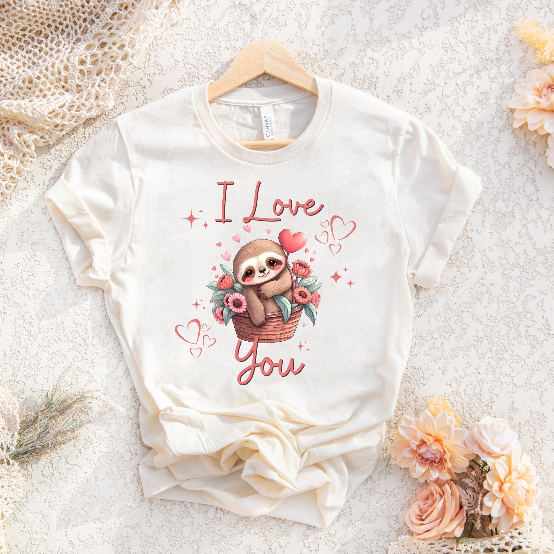 I Love You Sloth Valentines PNG Sublimation, Valentine's Day Sloth Pink Shirt Design, Pink Sloth Png, I Love U Png, Instant Download