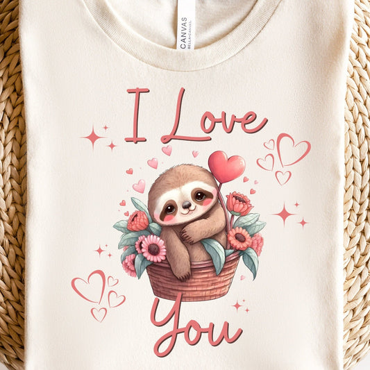 I Love You Sloth Valentines PNG Sublimation, Valentine's Day Sloth Pink Shirt Design, Pink Sloth Png, I Love U Png, Instant Download