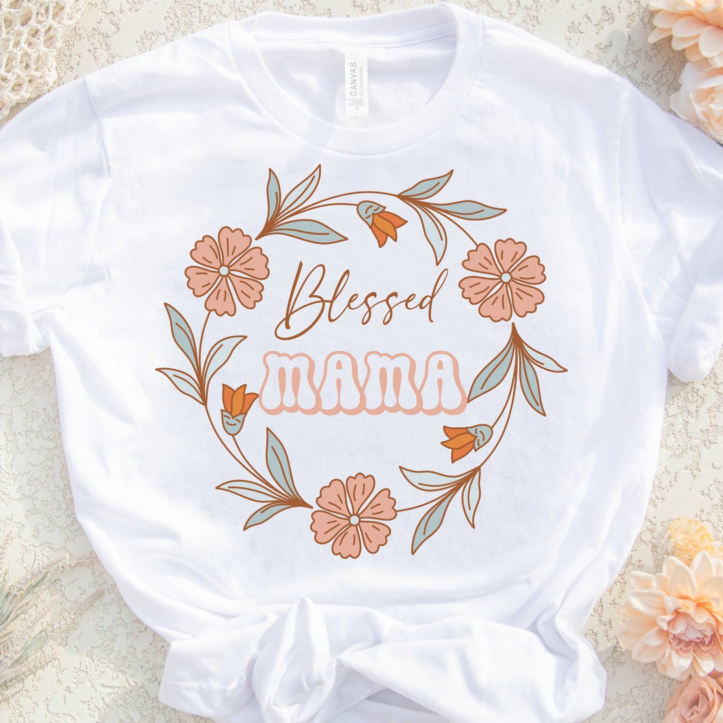 Blessed Mama Floral PNG Sublimation Design, Digital Download