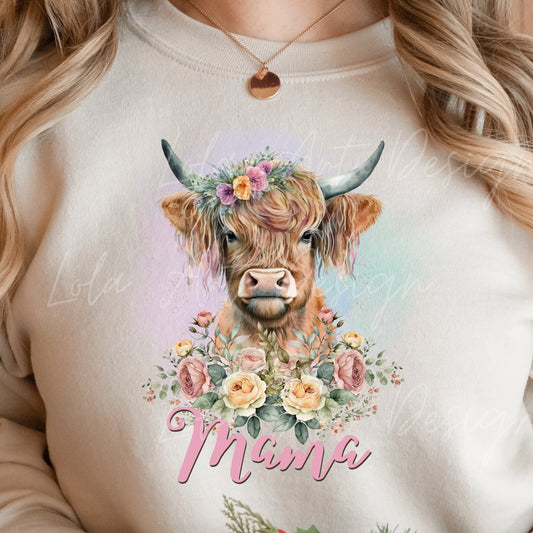 Highland Cow PNG Sublimation Design, Mama Highland Cow Floral Shirt Design Png, Mom sublimation Gift, Mama png, Mothers day Sublimation