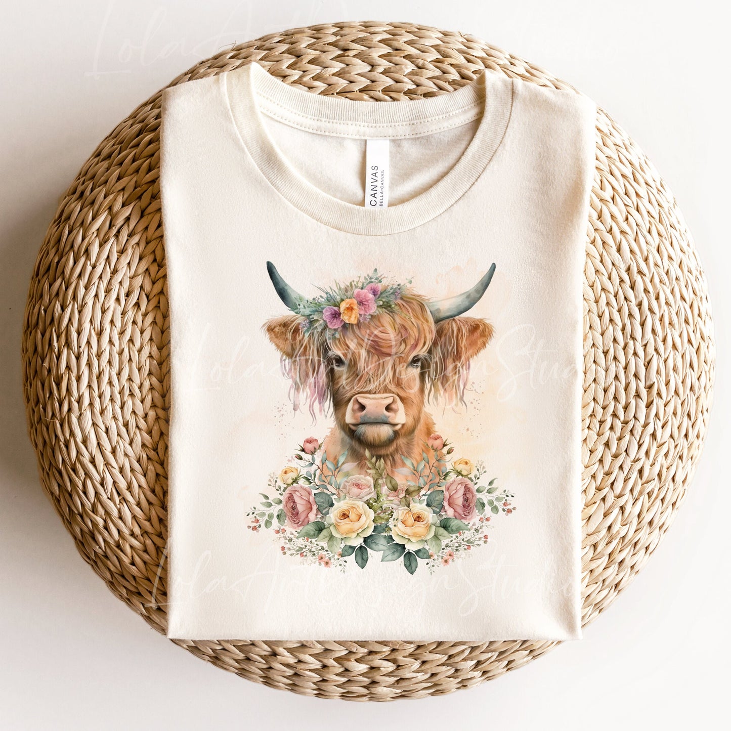 Highland Cow PNG Sublimation Design, Transparent Background Highland Cow Floral Shirt Design Png