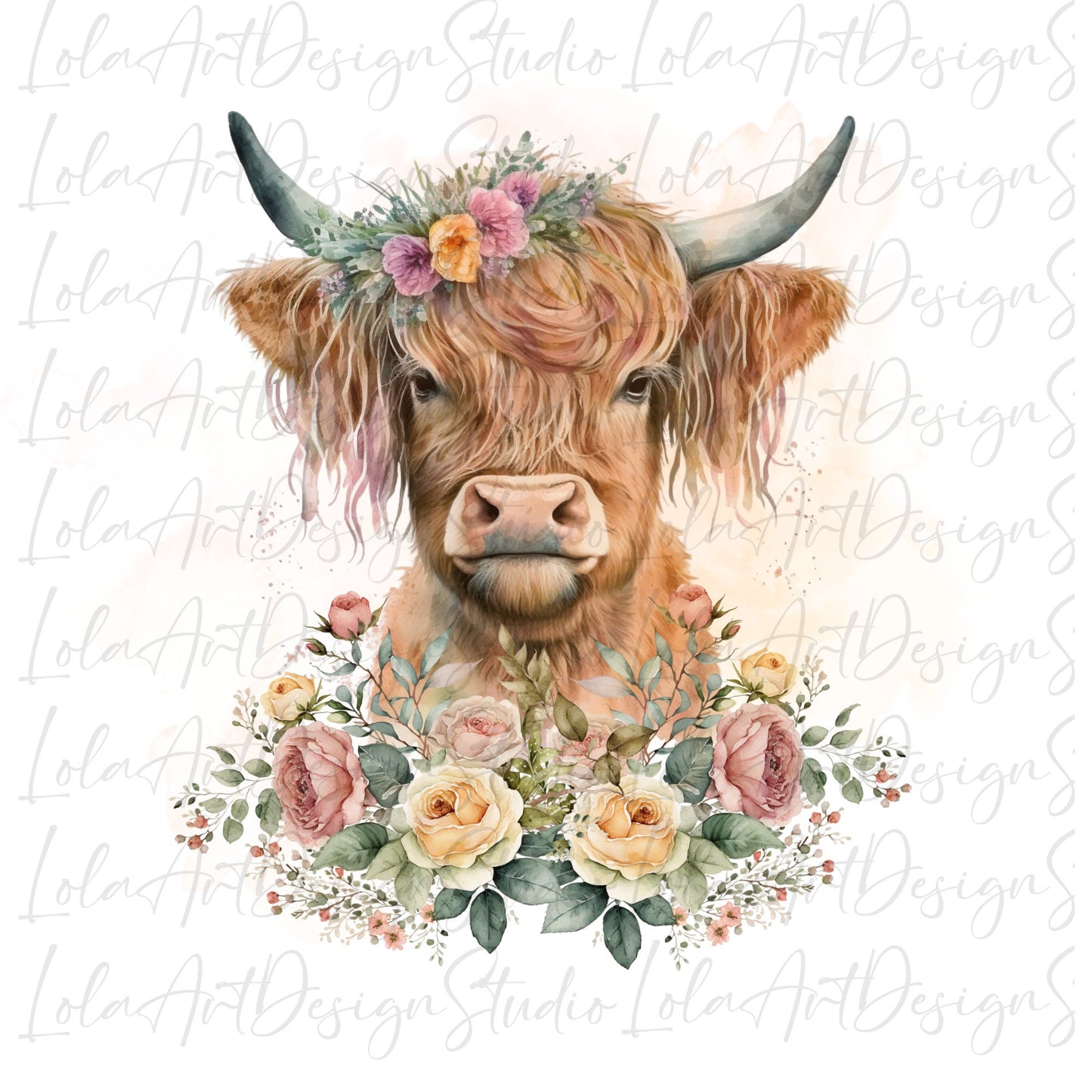 Highland Cow PNG Sublimation Design, Transparent Background Highland Cow Floral Shirt Design Png