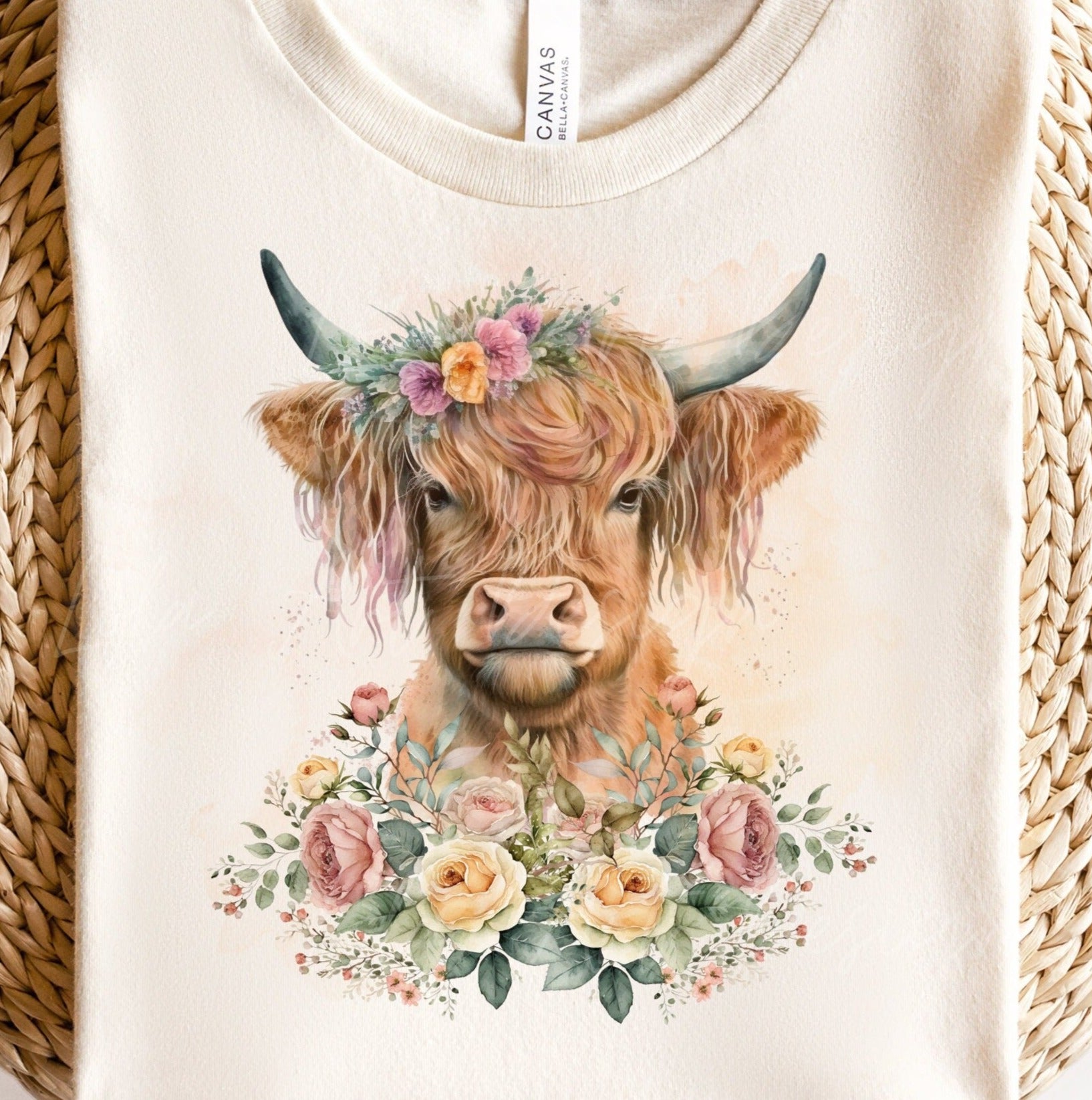 Highland Cow PNG Sublimation Design, Transparent Background Highland Cow Floral Shirt Design Png