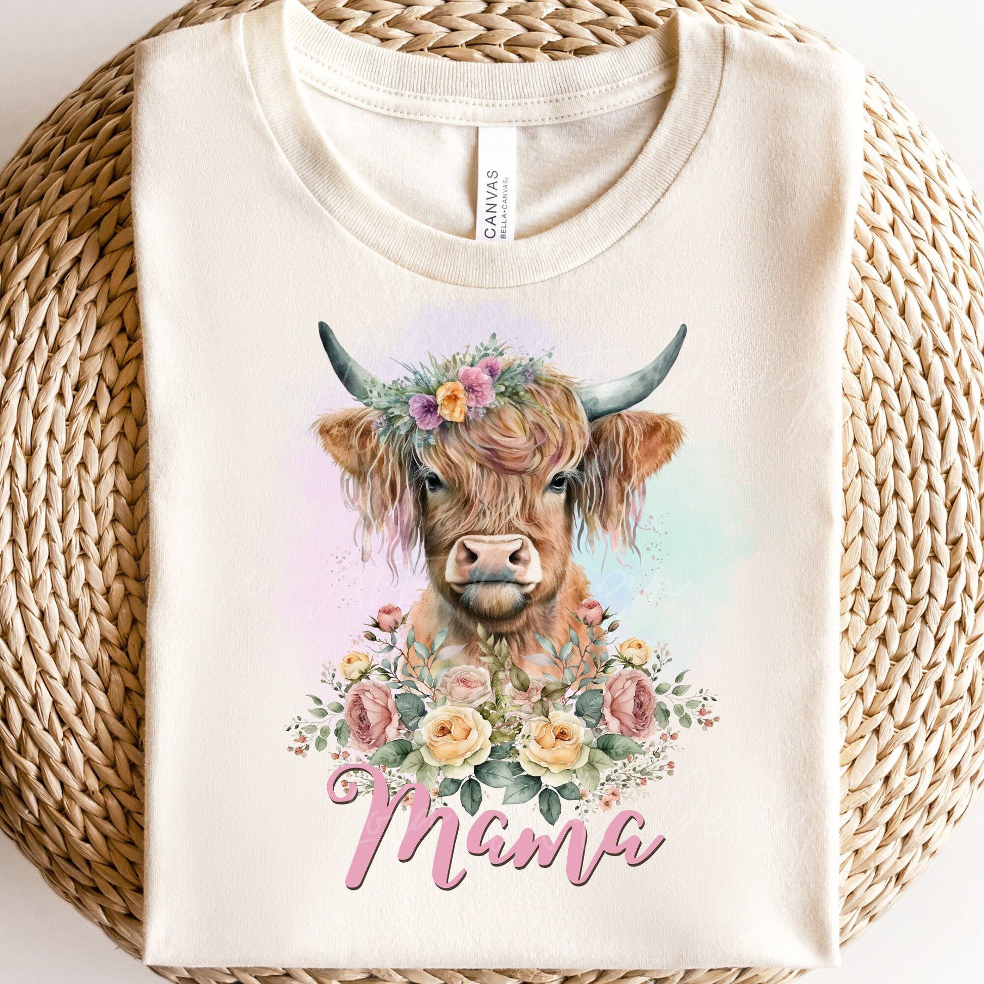 Highland Cow PNG Sublimation Design, Mama Highland Cow Floral Shirt Design Png, Mom sublimation Gift, Mama png, Mothers day Sublimation