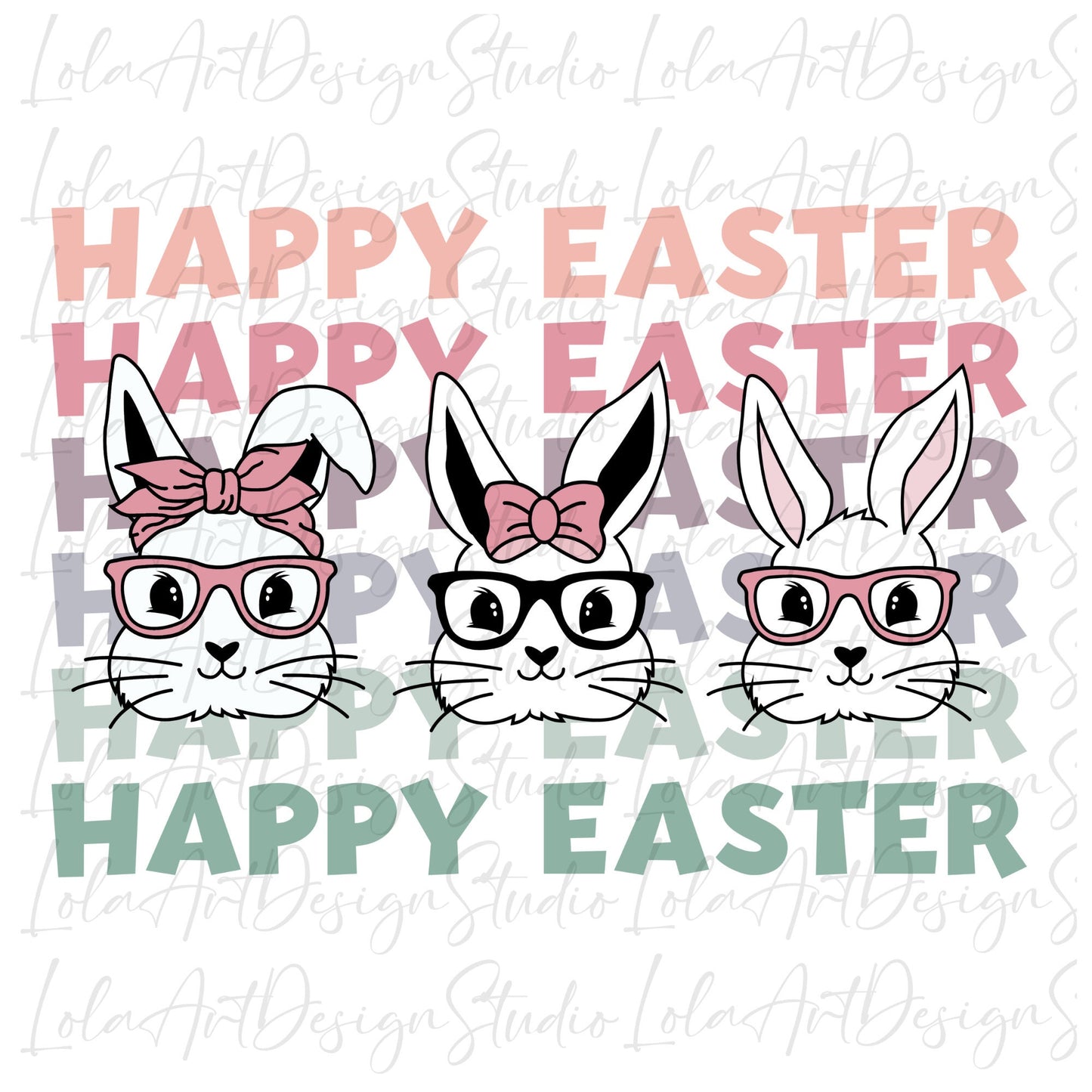 Happy Easter Stacked Bunny Rabbit Png Sublimation, Easter Bunny Wearing Glasses Png, Easter Sublimation, Retro Easter Png, Easter Bunny Png