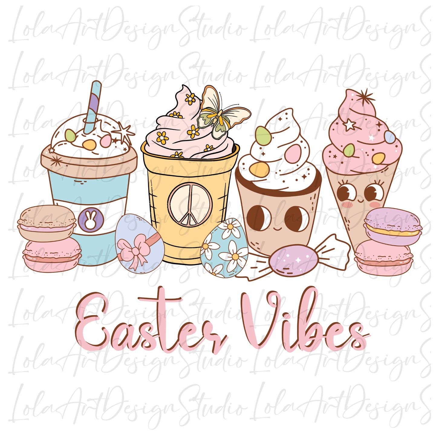 Easter Vibes Coffee Png Sublimation, Retro Hippie Easter Sweets Sublimation