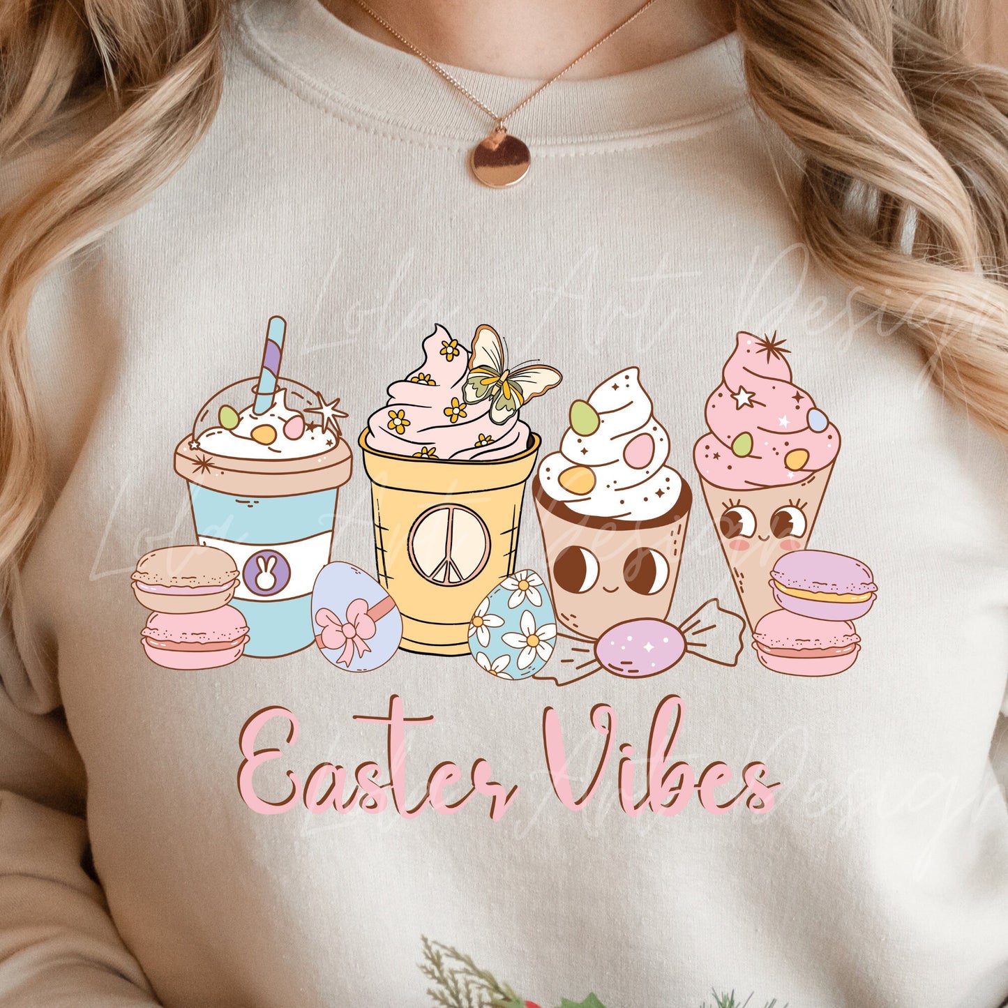 Easter Vibes Coffee Png Sublimation, Retro Hippie Easter Sweets Sublimation