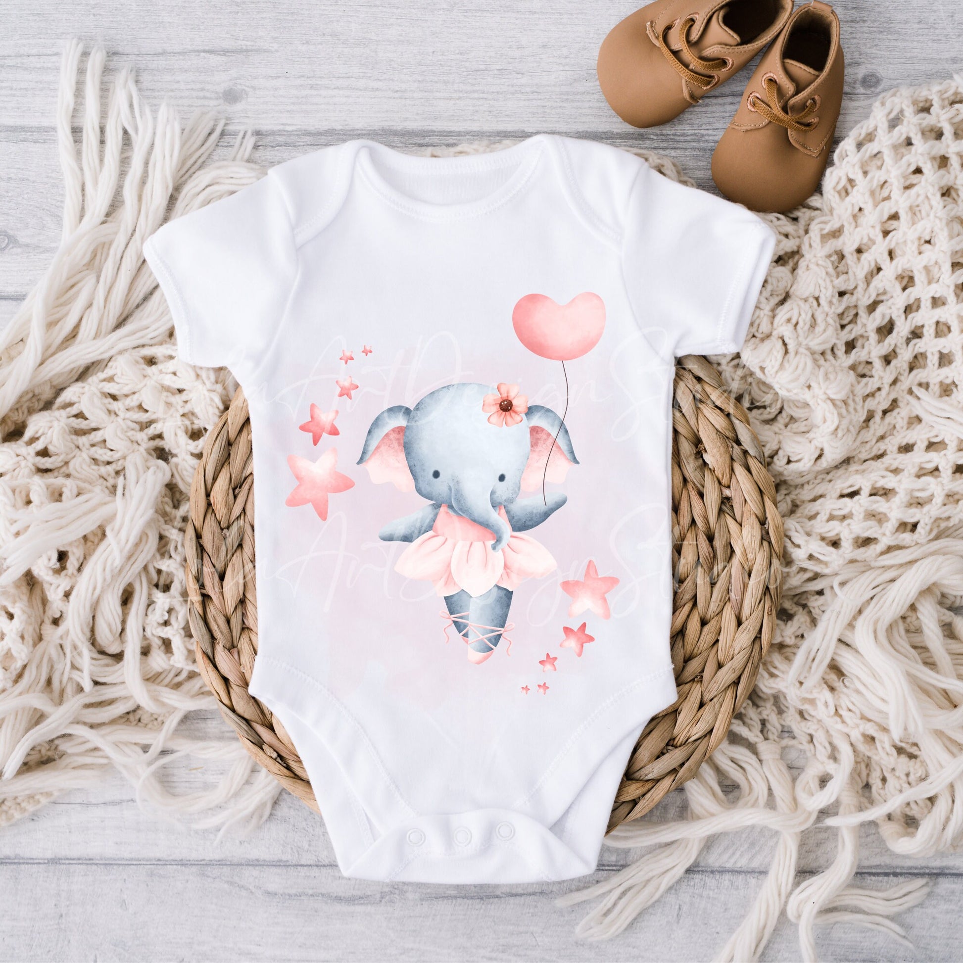 Cute Elephant With Pink Balloon Png, Baby girl Boy shower Png sublimation Design