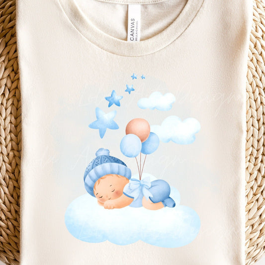 Cute Baby PNG Sublimation, Cute Baby Boy Shirt Design, Blue Baby With Balloons Png, Baby girl Boy shower Png sublimation design, Download