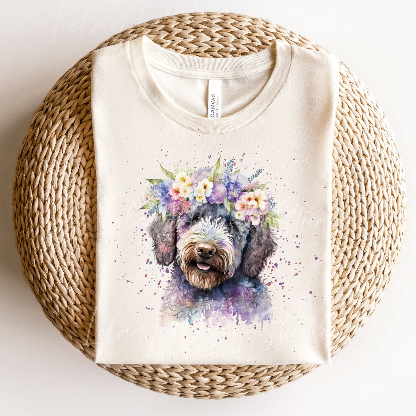 Labradoodle PNG Sublimation Design, Transparent Background Purple Labradoodle Floral Design Png