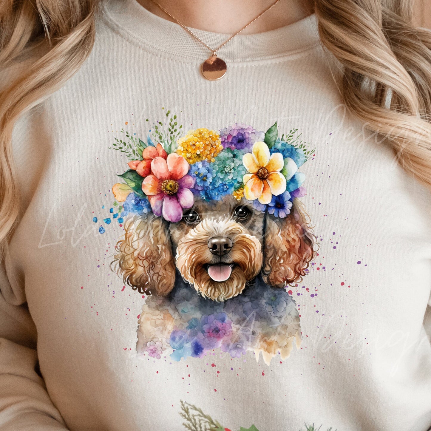 Colorful Poodle PNG Sublimation Design, Transparent Background Poodle Floral Design