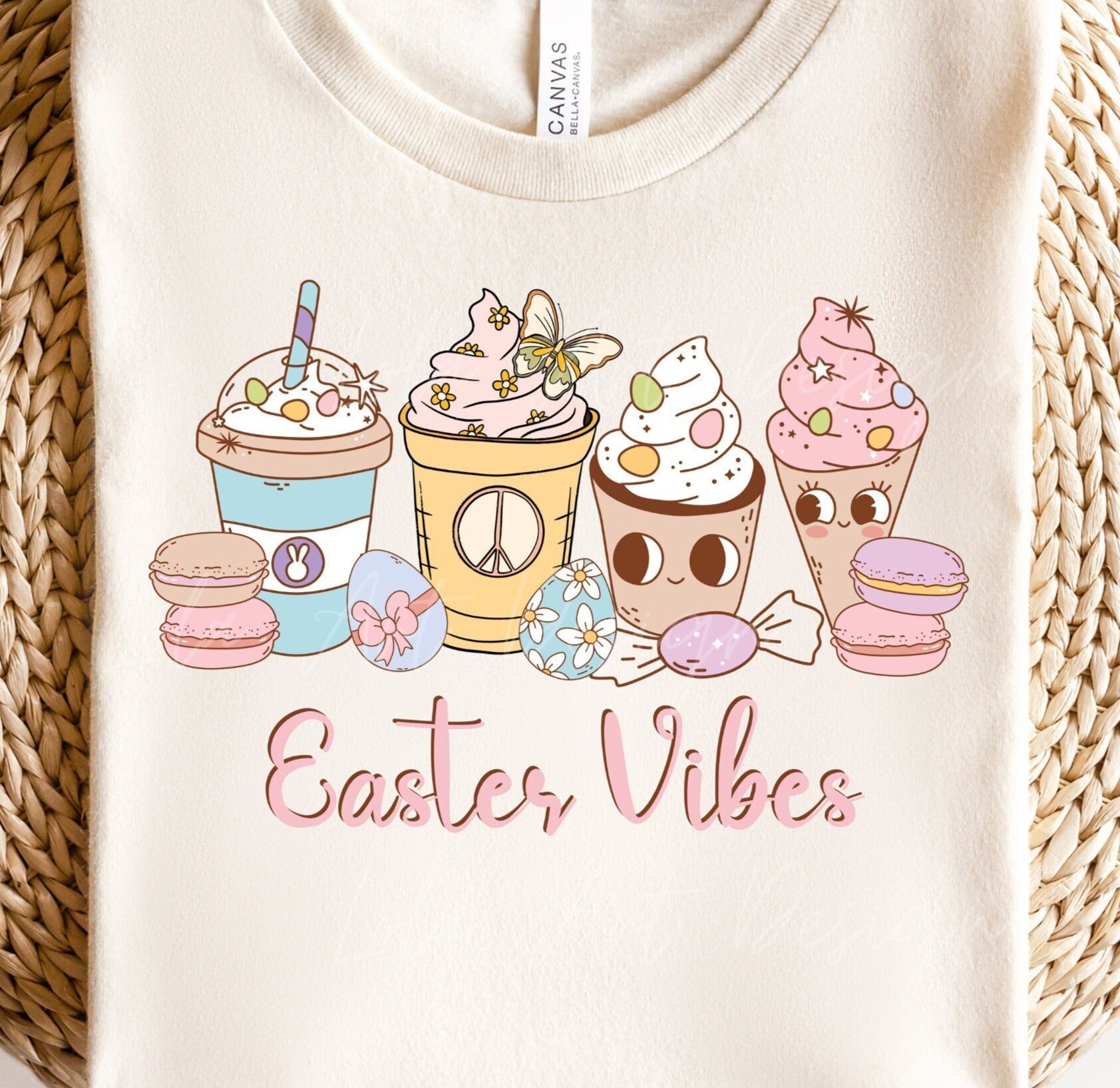 Easter Vibes Coffee Png Sublimation, Retro Hippie Easter Sweets Sublimation