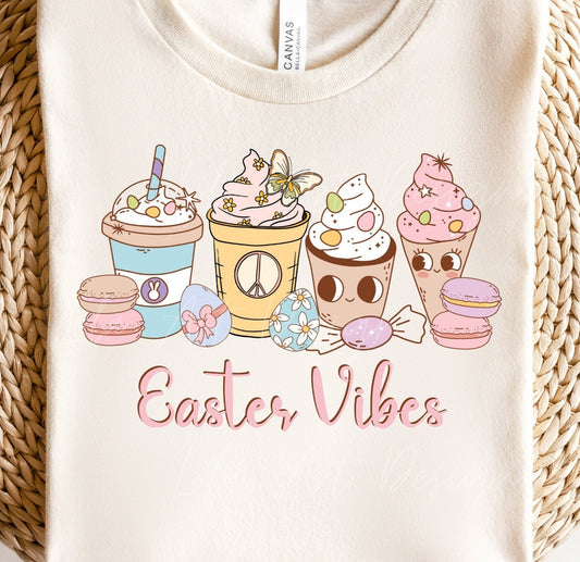 Easter Vibes Coffee Png Sublimation, Retro Hippie Easter Sweets Sublimation