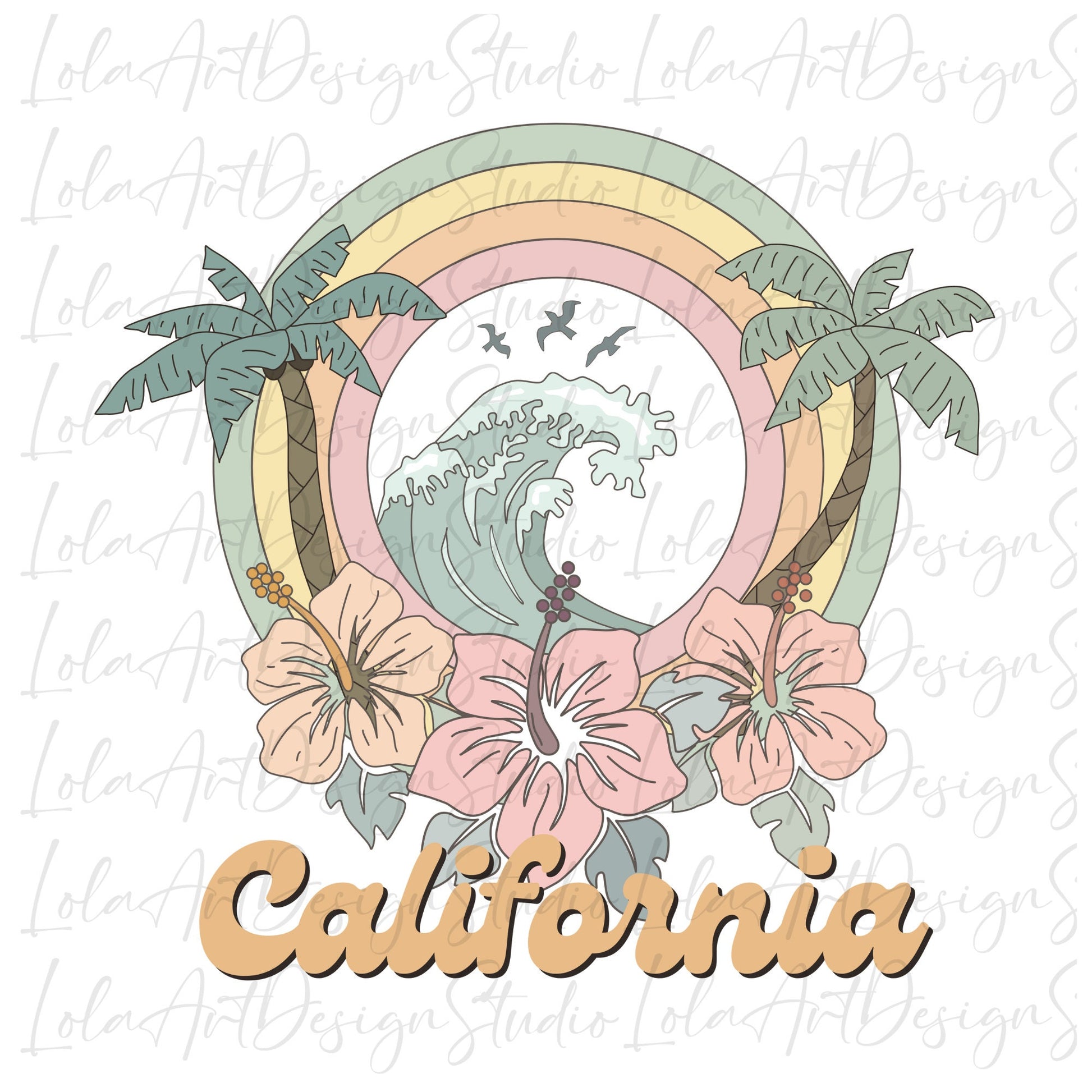 California Summer PNG file for sublimation printing, Retro Sublimation, Wave PNG, Sublimation design download, Distressed T-shirt design Png