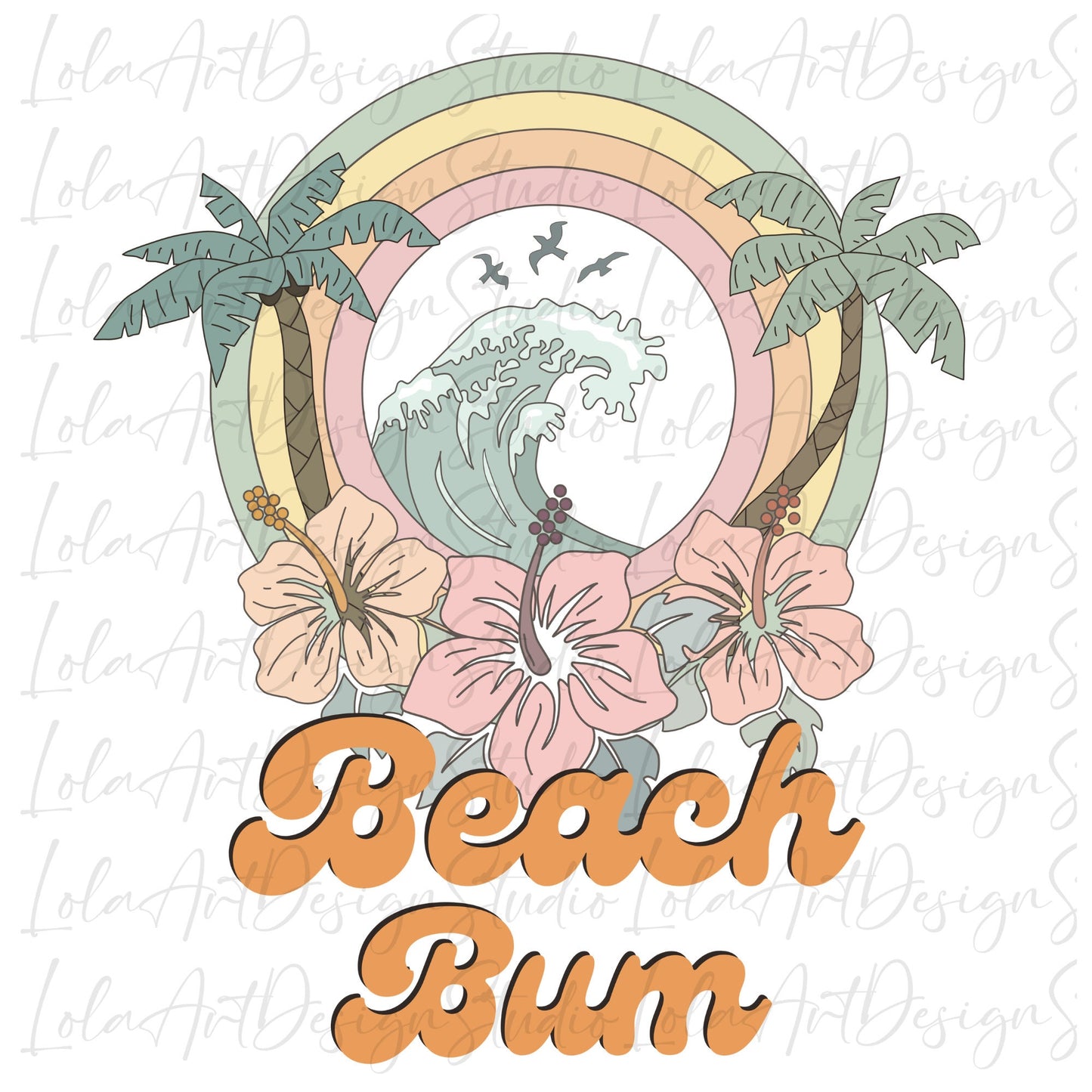 Beach Bum PNG file for sublimation, Distressed Retro Summer PNG