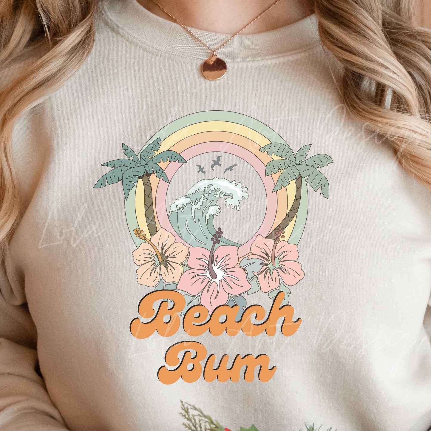 Beach Bum PNG file for sublimation, Distressed Retro Summer PNG