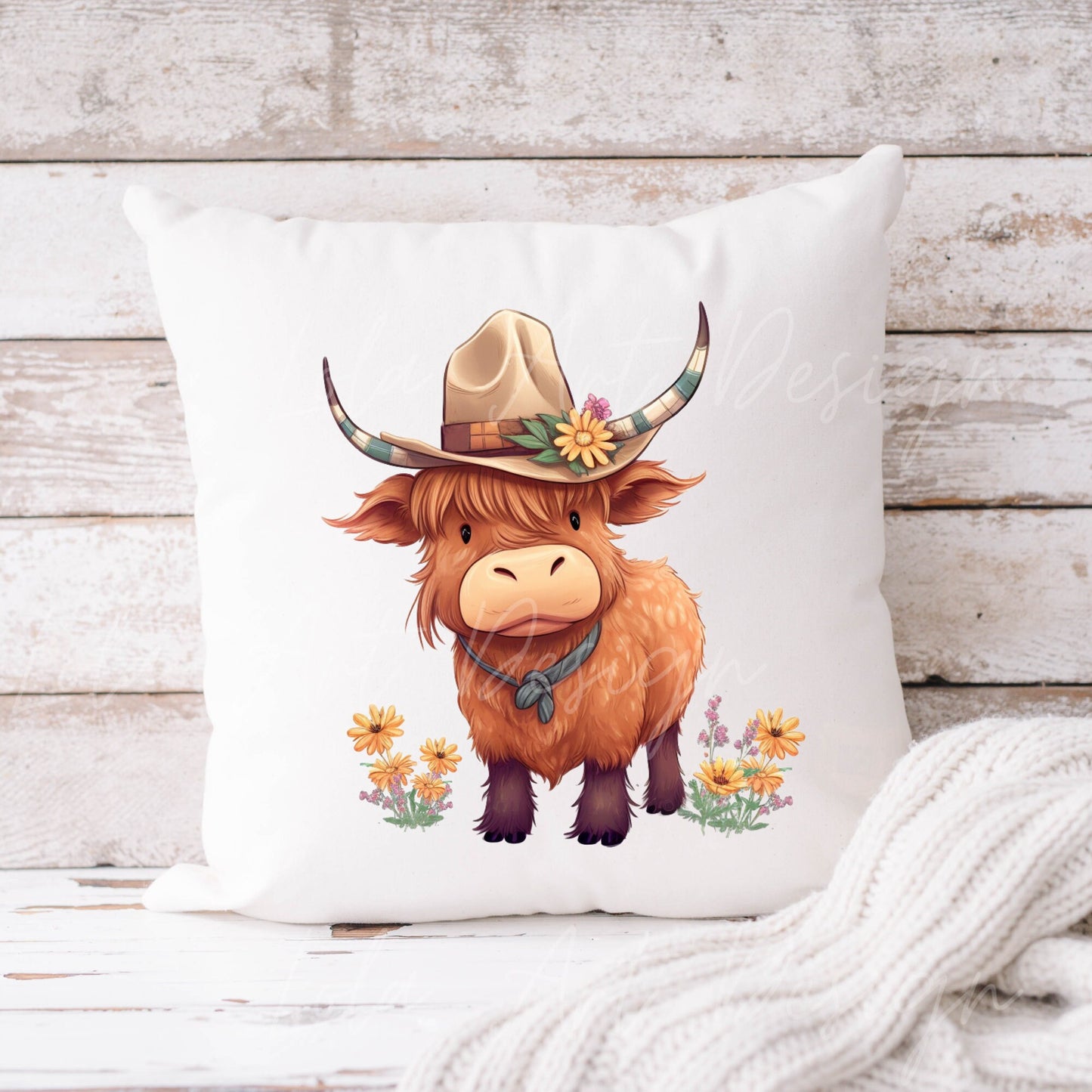 Cute Baby Highland Cow PNG Sublimation Design, Transparent Background Cute Cowboy Hat Baby Highland Cow Sublimation