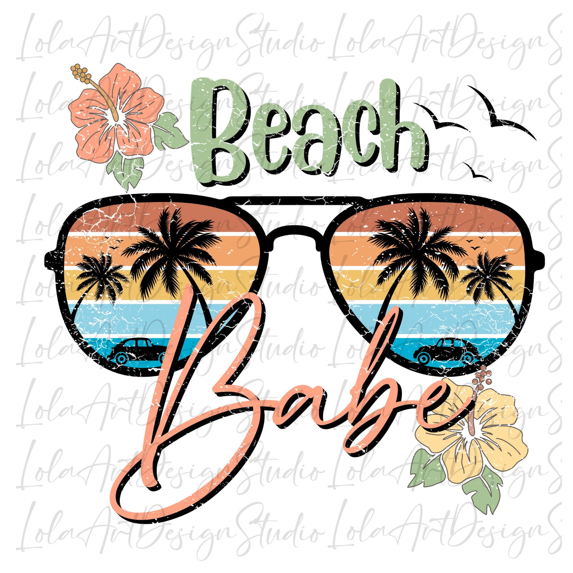 Beach Babe PNG file for sublimation, Retro Sunset Sublimation, Beach Babe Sunglasses Png