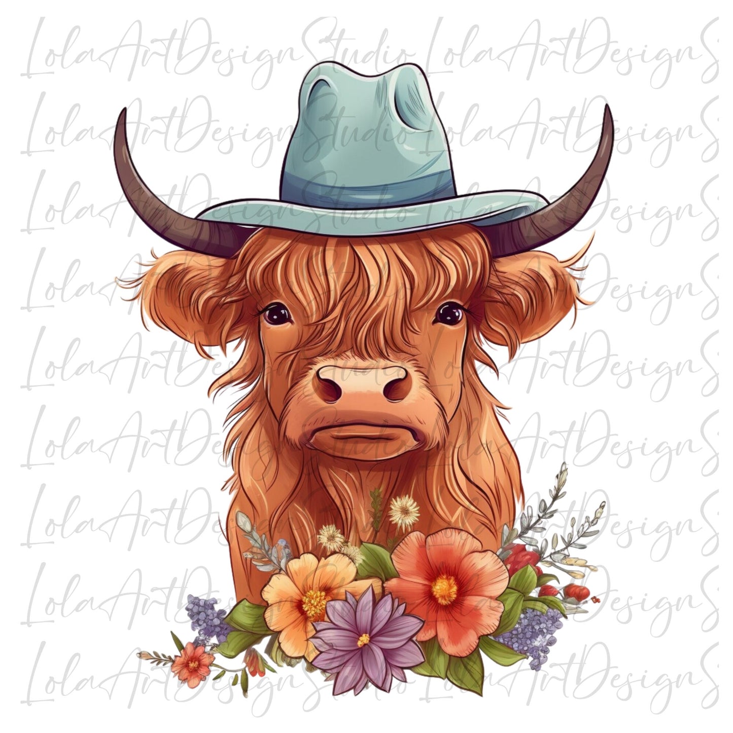 Highland Cow PNG Sublimation Design, Transparent Background Cowboy Hat Highland Cow Sublimation