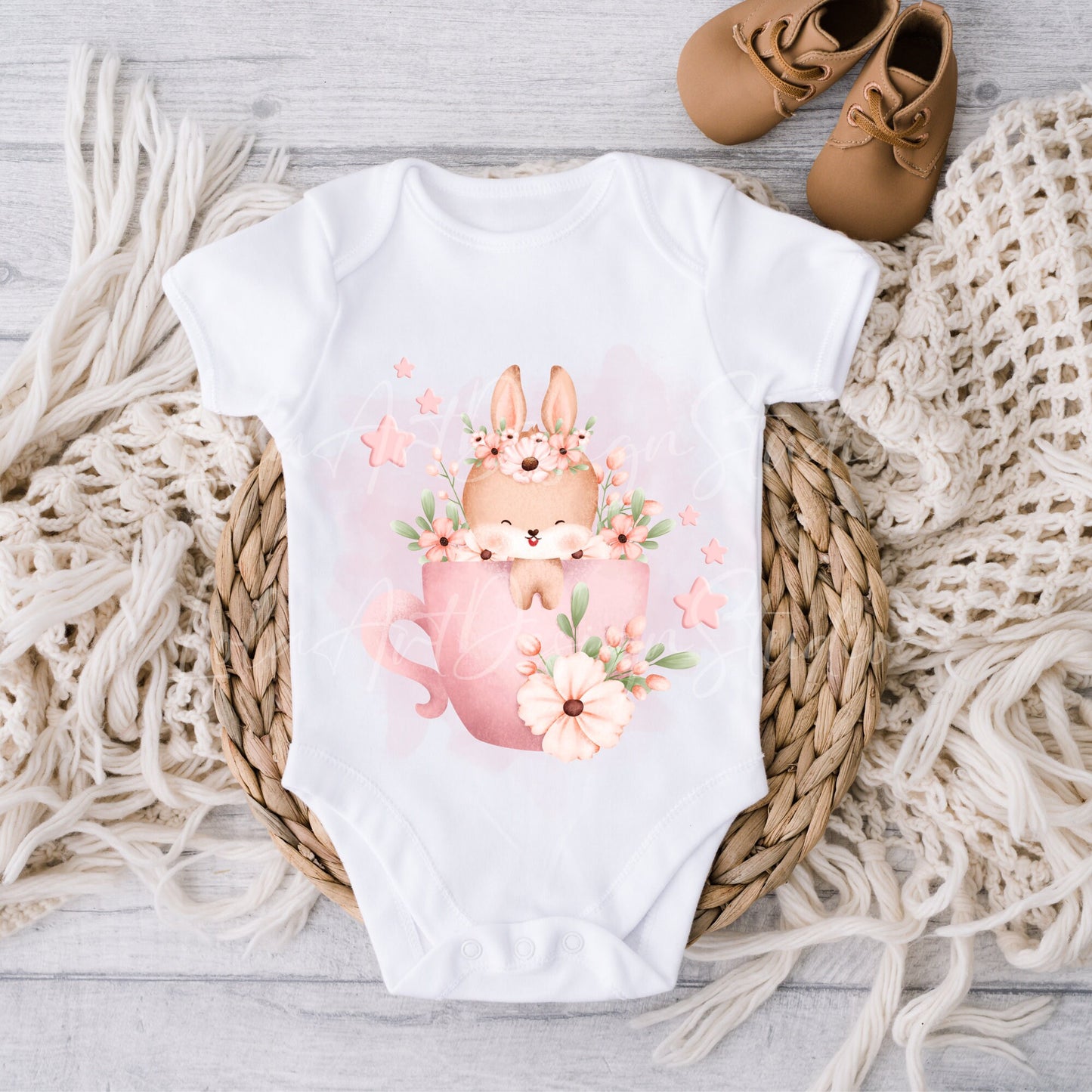 Cute Bunny In Cup PNG Sublimation, Pink Bunny Shirt Design, Pink Bunny Png, Baby girl Boy shower Png sublimation design, Digital Download