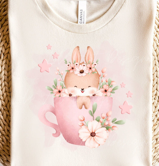 Cute Bunny In Cup PNG Sublimation, Pink Bunny Shirt Design, Pink Bunny Png, Baby girl Boy shower Png sublimation design, Digital Download