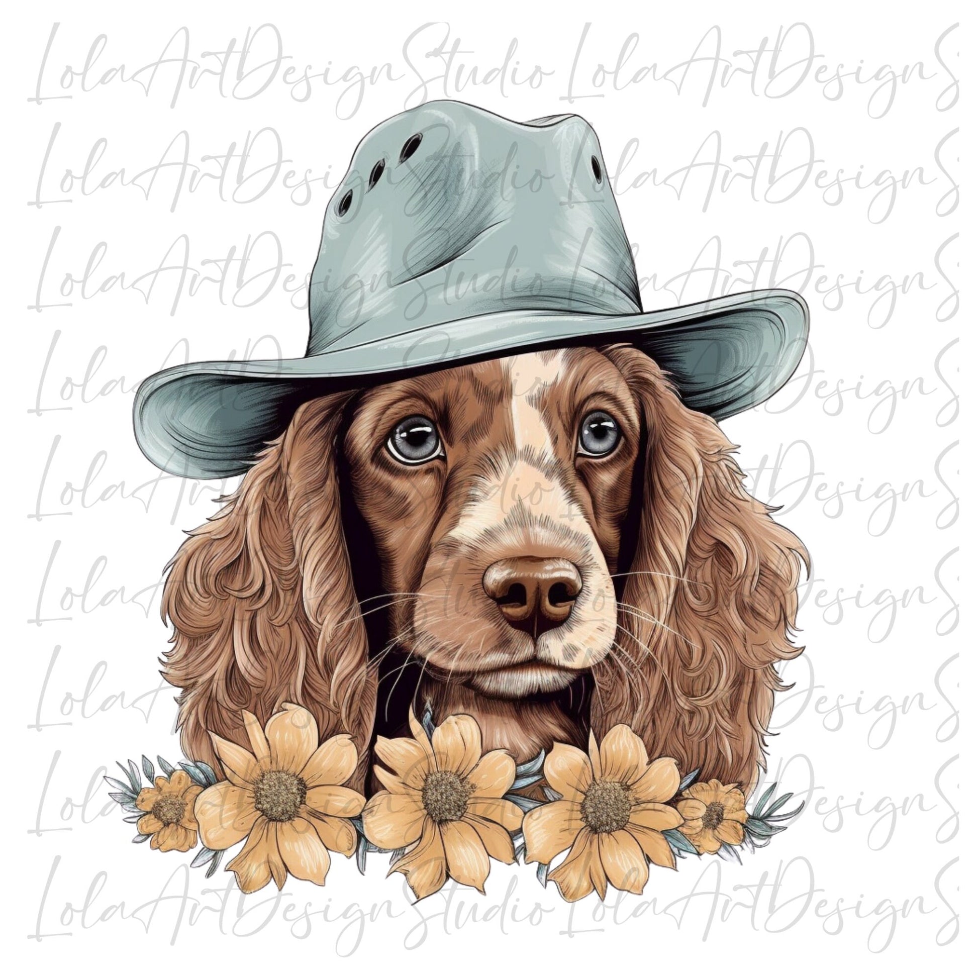 Spaniel Dog PNG for Sublimation and Print, Transparent Background Cute Cowboy Hat Cocker Spaniel Puppy Sublimation, Spaniel Dog Clipart Png