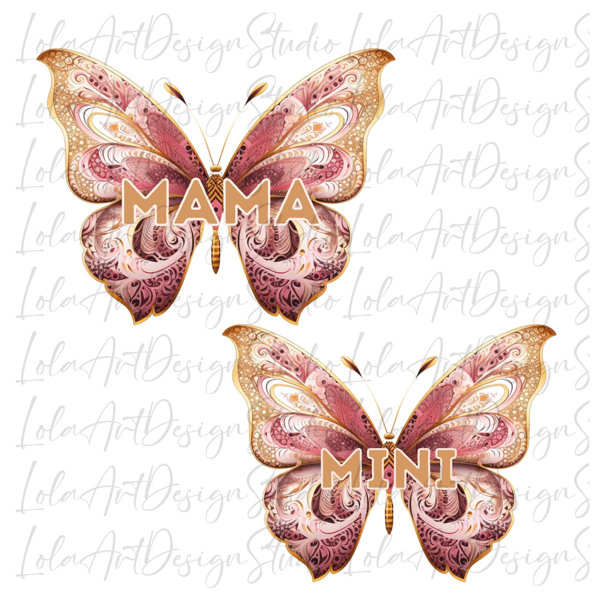 Butterfly Mama and Mini PNG Sublimation, Matching Mother and Daughter png Digital Design, Gold and pink mama mini png, Mother's Day Png