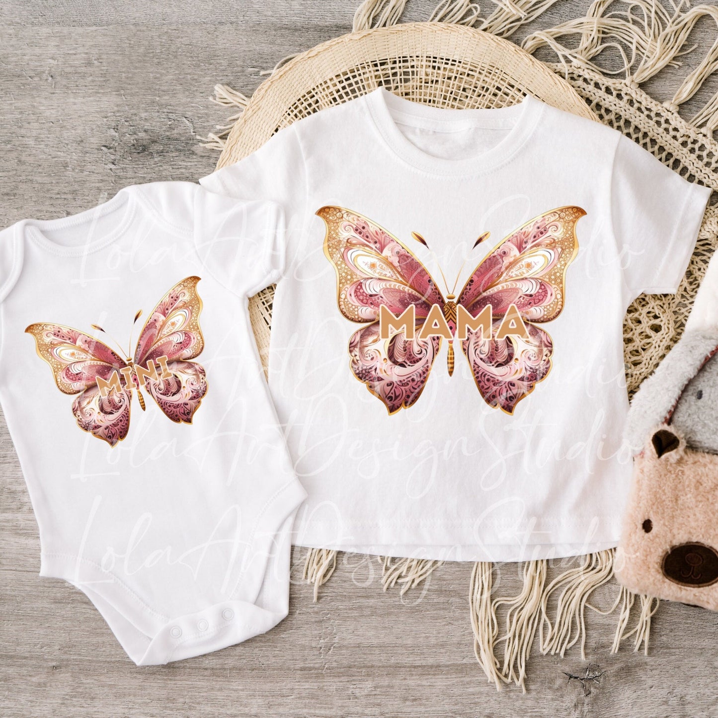 Butterfly Mama and Mini PNG Sublimation, Matching Mother and Daughter png Digital Design, Gold and pink mama mini png, Mother's Day Png