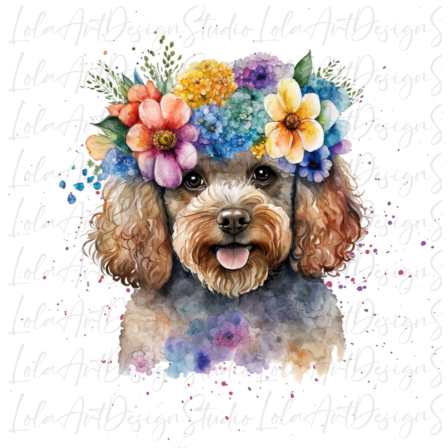 Colorful Poodle PNG Sublimation Design, Transparent Background Poodle Floral Design